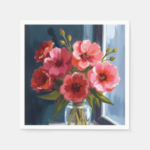 Rode bloemboeket vaas aquarel schilderij servet