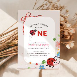 Rode bloemboog kleine lieveheersbeestje 1e verjaar kaart