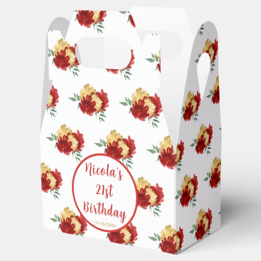 Rode bloemen 21e verjaardag bedankdoosjes (Geopend)