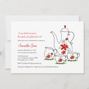 Rode bloemen, 5x7 Tea Party-uitnodigingen Kaart