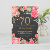 Rode Bloemen 70e Verjaardag Uitnodiging Gouden Gli (Staand voorkant)