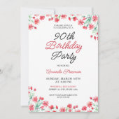 Rode Bloemen 90ste verjaardag Kaart (Voorkant)