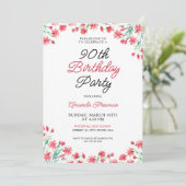 Rode Bloemen 90ste verjaardag Kaart (Staand voorkant)