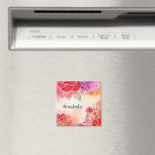 Rode bloemen aangepaste tekst magneet (Insitu (Vaatwasser))