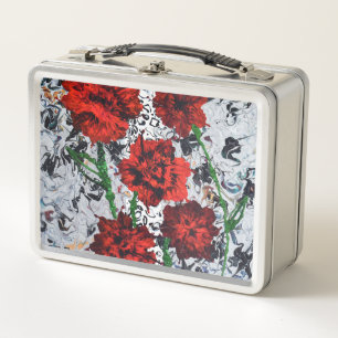 Rode Bloemen Abstracte Kunst Lunchbox Unique Metal