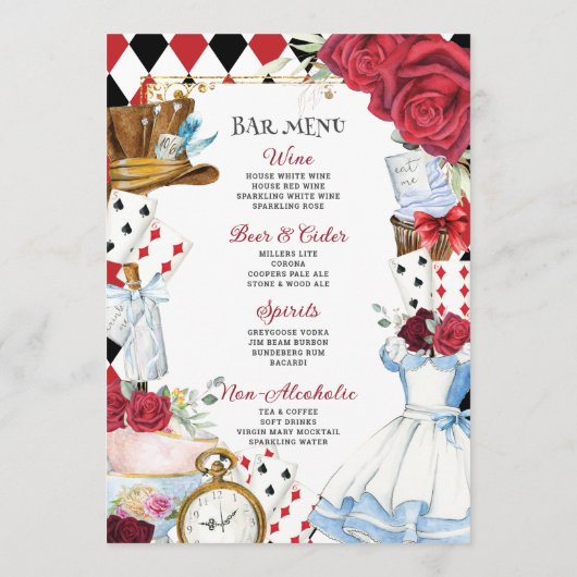 Rode Bloemen Alice in Wonderland Verjaardag 15 XV  Programmakaart (Achterkant)