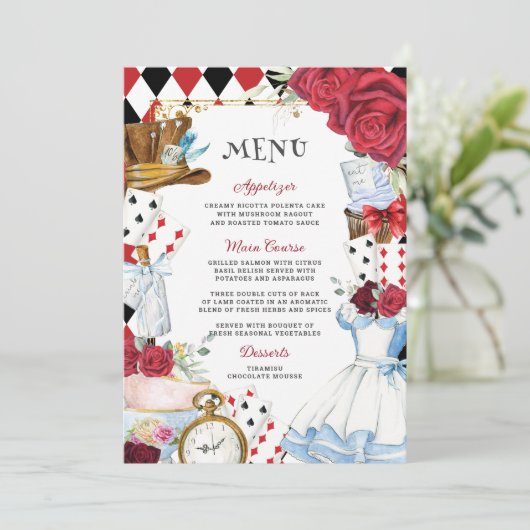 Rode Bloemen Alice in Wonderland Verjaardag 15 XV  Programmakaart (Staand voorkant)