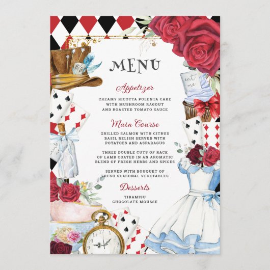 Rode Bloemen Alice in Wonderland Verjaardag 15 XV  Programmakaart (Voorkant)