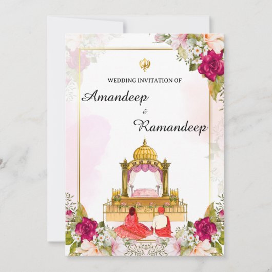 Rode bloemen Anand Karaj uitnodiging sjabloon (Voorkant)