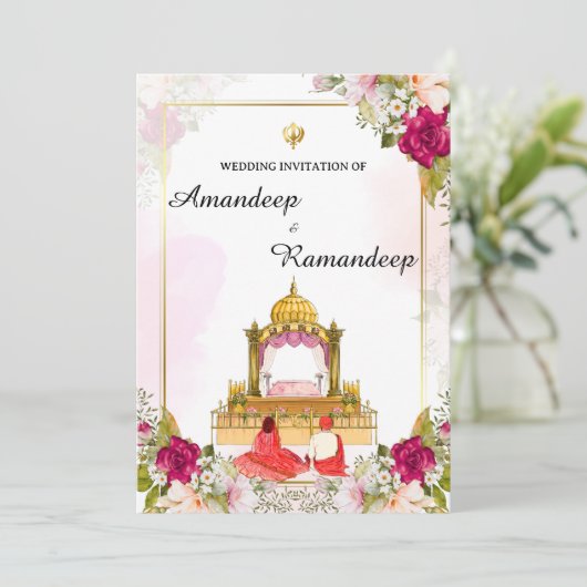 Rode bloemen Anand Karaj uitnodiging sjabloon (Staand voorkant)