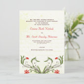 Rode Bloemen  Art Nouveau bruiloft Uitnodigen Kaart (Staand voorkant)