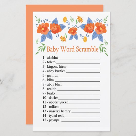 Rode bloemen Baby woord hussel spel (Voorkant / Achterkant)