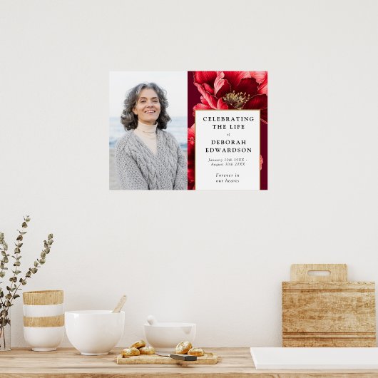 Rode Bloemen Begrafenis Viering van het Leven Foto Poster (Keuken)