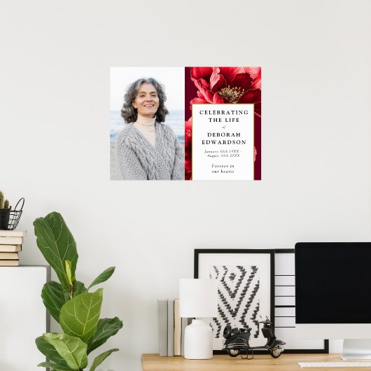 Rode Bloemen Begrafenis Viering van het Leven Foto Poster (Thuiskantoor)