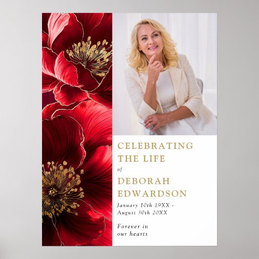 Rode Bloemen Begrafenis Viering van het Leven Foto Poster (Voorkant)