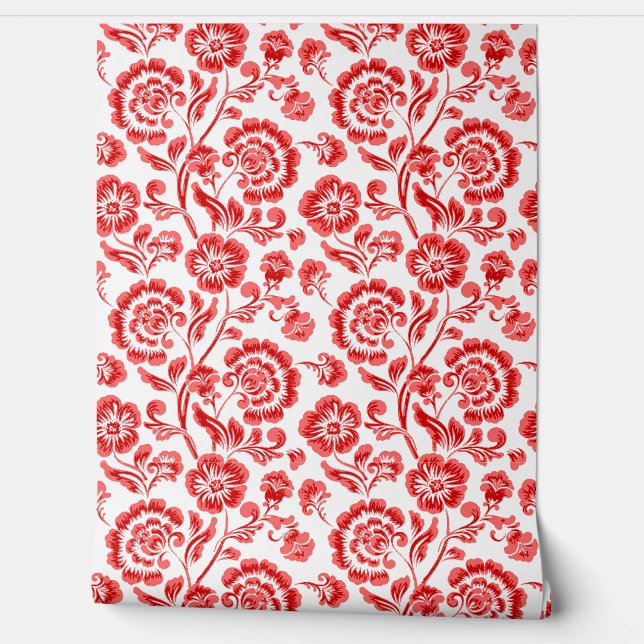 Rode Bloemen Behang (Afrollen)