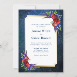 Rode Bloemen Blauw Huwelijk Kaart