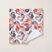 Rode bloemen, bloem, retro, rood en wit bad handdoek (Wasdoekje)