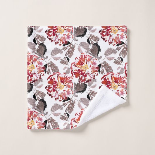 Rode bloemen, bloem, retro, rood en wit bad handdoek (Wasdoekje)