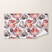 Rode bloemen, bloem, retro, rood en wit bad handdoek (Handdoek)
