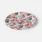 Rode bloemen, bloem, retro, rood en wit papieren bordje (Gekanteld)