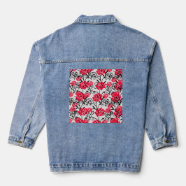 Rode Bloemen Bloemen Illustratie Patroon Ontwerp Denim Jacket