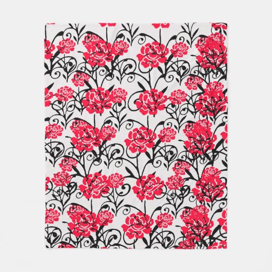 Rode Bloemen Bloemen Illustratie Patroon Ontwerp Fleece Deken (Voorkant)