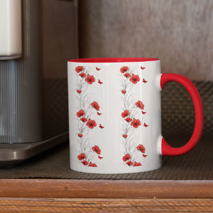 Rode Bloemen Bloemen Patroon Koffie mok