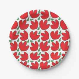 Rode Bloemen Bloemmotief Verjaardag Papieren Bordje