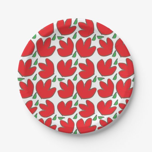 Rode Bloemen Bloempatroon Verjaardag Papieren Bordje (Voorkant)