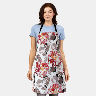 Rode bloemen, bloemrijk, retro, rood en wit schort