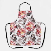 Rode bloemen, bloemrijk, retro, rood en wit schort (Voorkant)