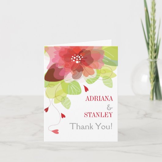 Rode bloemen bloemrijke lente bruiloft Bedankt fot (Voorkant)