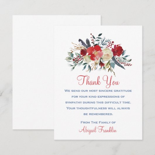 Rode Bloemen Boeket Sympathie Dank u kaart (Voorkant / Achterkant)