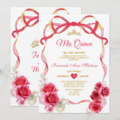 Rode Bloemen Boog Ribbon Gouden Kroon Meisje Mis Q Kaart (Voorkant / Achterkant)