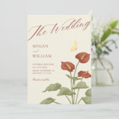  rode bloemen botanische bruiloft kaart (Staand voorkant)