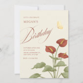  rode bloemen botanische verjaardag kaart (Voorkant)