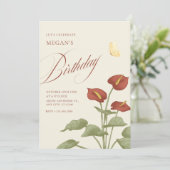  rode bloemen botanische verjaardag kaart (Staand voorkant)