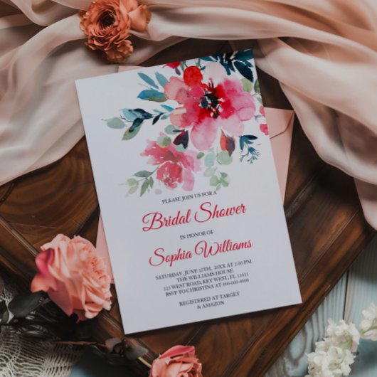 Rode Bloemen Bruids Douche Uitnodiging