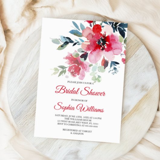 Rode Bloemen Bruids Douche Uitnodiging