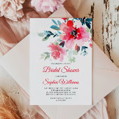 Rode Bloemen Bruids Douche Uitnodiging