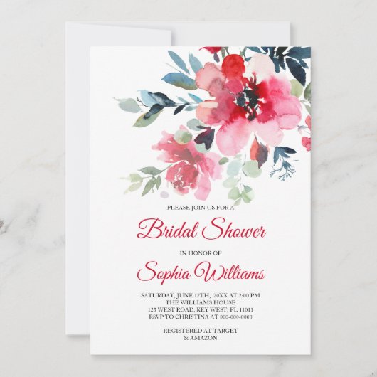 Rode Bloemen Bruids Douche Uitnodiging (Voorkant)