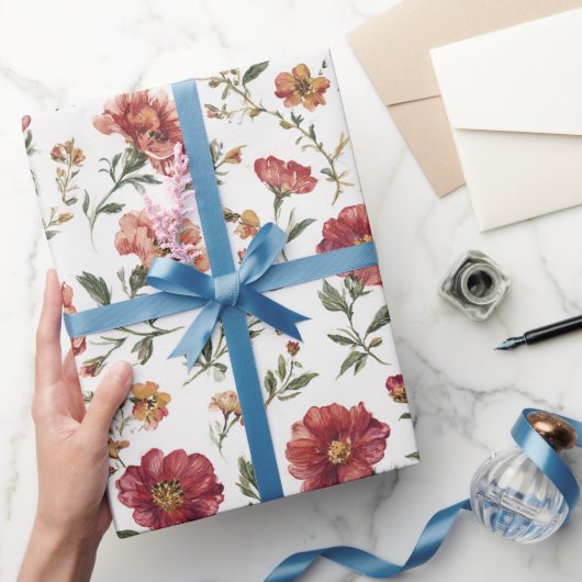Rode Bloemen Bruiloft Cadeaupapier (Geschenken)
