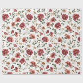 Rode Bloemen Bruiloft Cadeaupapier (Vlak)