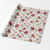 Rode Bloemen Bruiloft Cadeaupapier (Uitgerold)