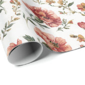 Rode Bloemen Bruiloft Cadeaupapier (Rol Hoek)