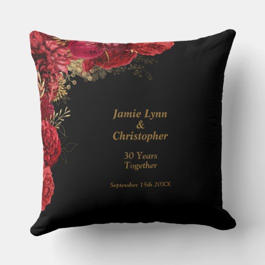 Rode bloemen bruiloft jubileum kussen (Achterkant)