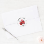 Rode bloemen bruiloft ronde sticker (Envelop)