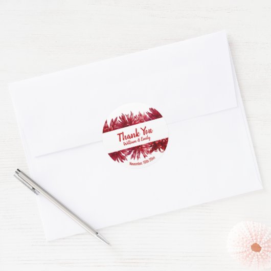 Rode bloemen bruiloft ronde sticker (Envelop)