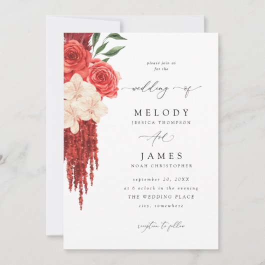 Rode Bloemen bruiloft uitnodiging V2 (Voorkant)